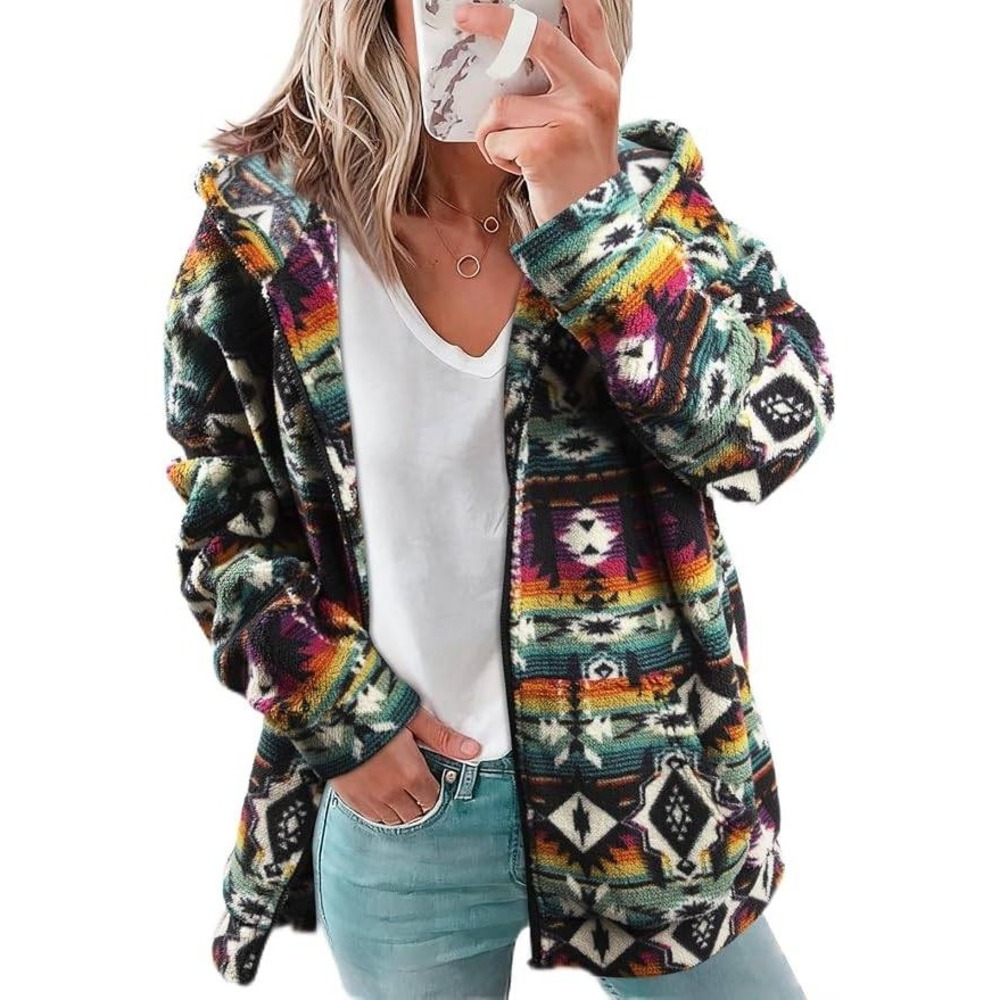 MSRP $35 LUKYCILD Women's S Western Aztec Print Zip up Hoodie Sweatshirt Sherpa